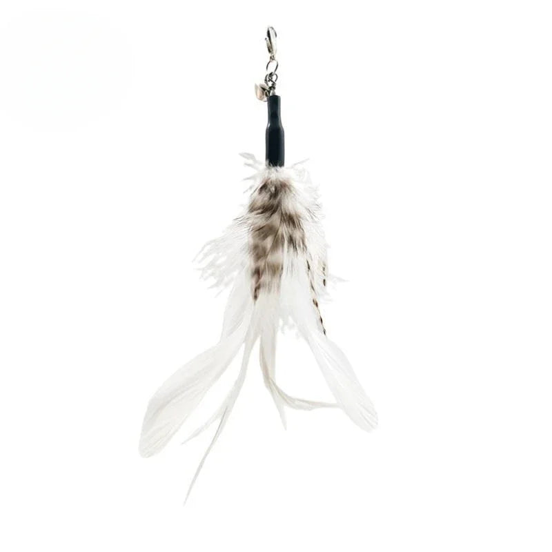 Natural Feather Cat Teaser Replacement Head – Bite-Resistant Toy with Bells