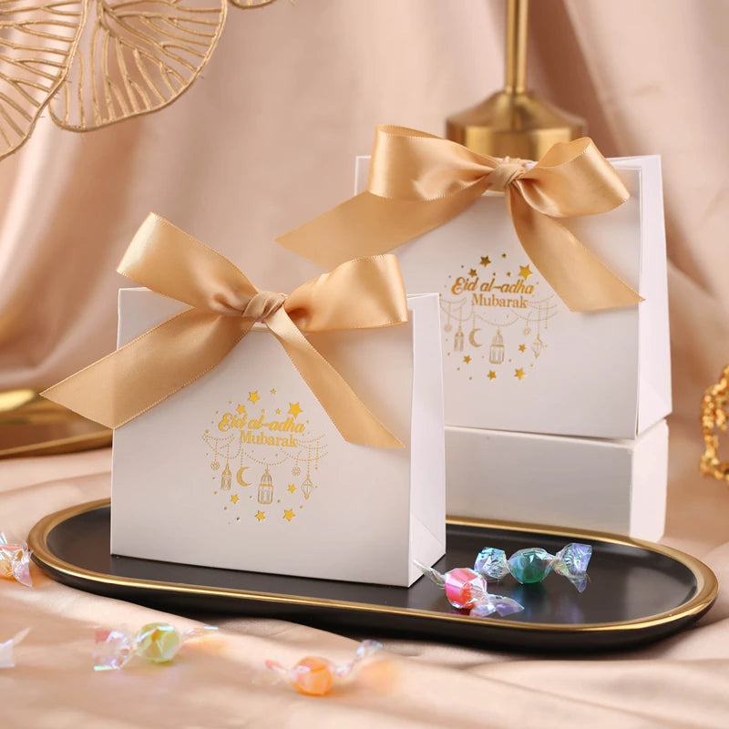 Eid Mubarak Candy Boxes - 10/20pcs Kraft Paper Gift Packing for Ramadan Kareem Party Supplies 2025