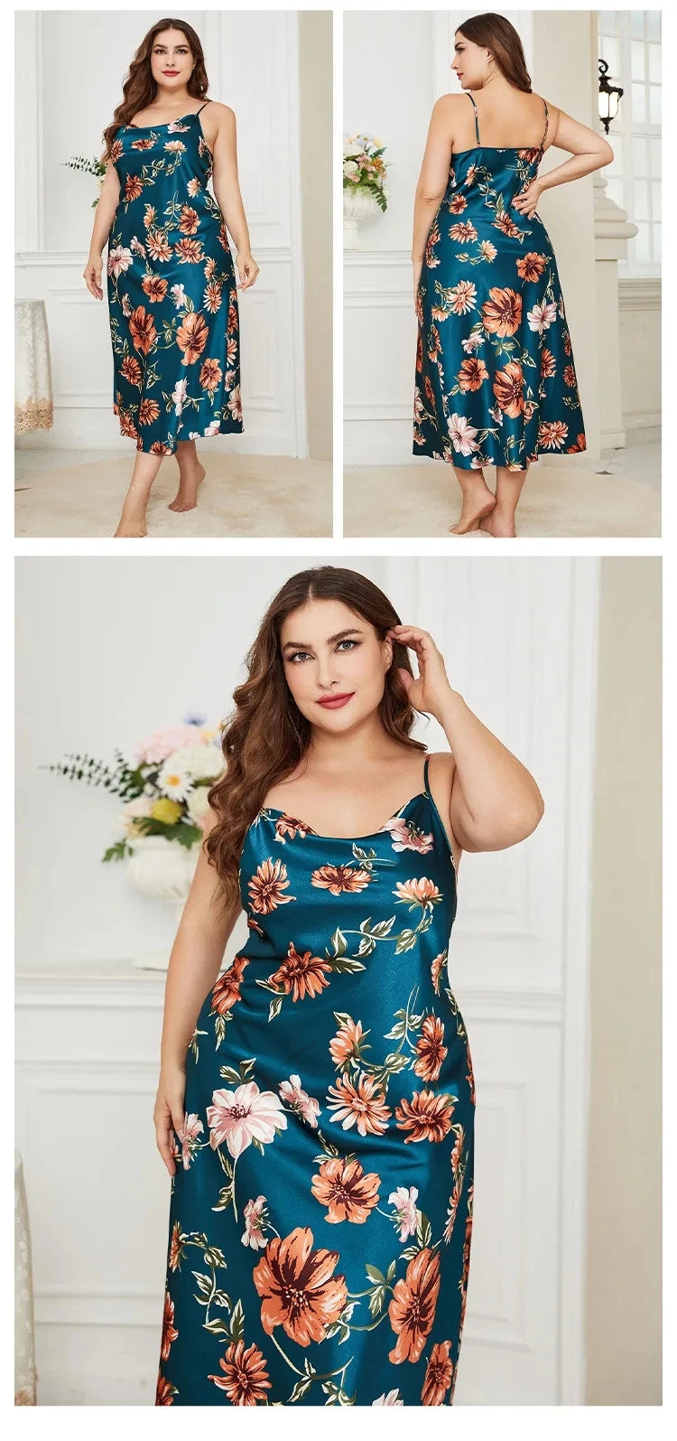 XL-5XL Women's Satin Nightgown - Loose Fit Summer Loungewear