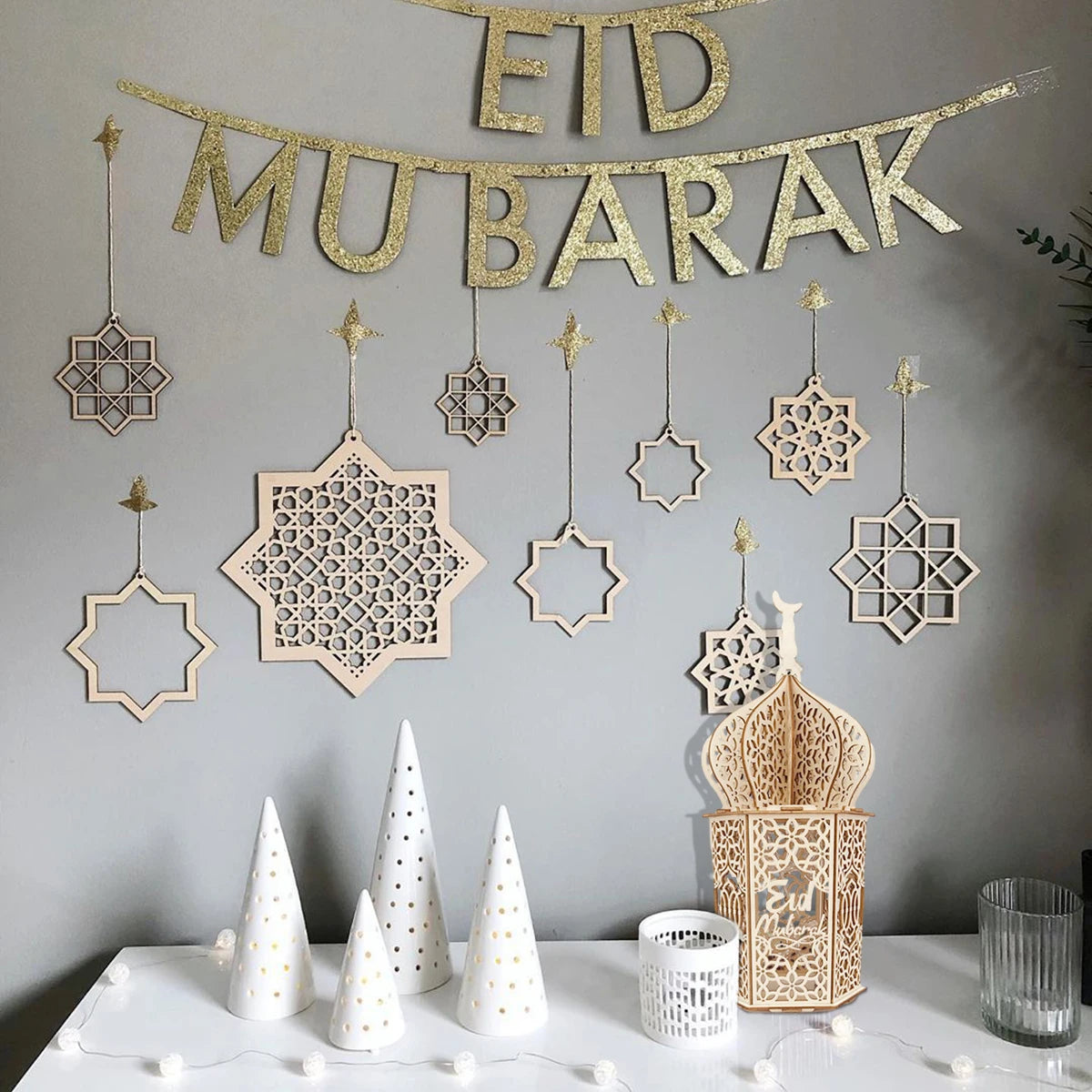 Eid Mubarak Wooden Palace Light – Ramadan Home Decoration & Islamic Party Supplies