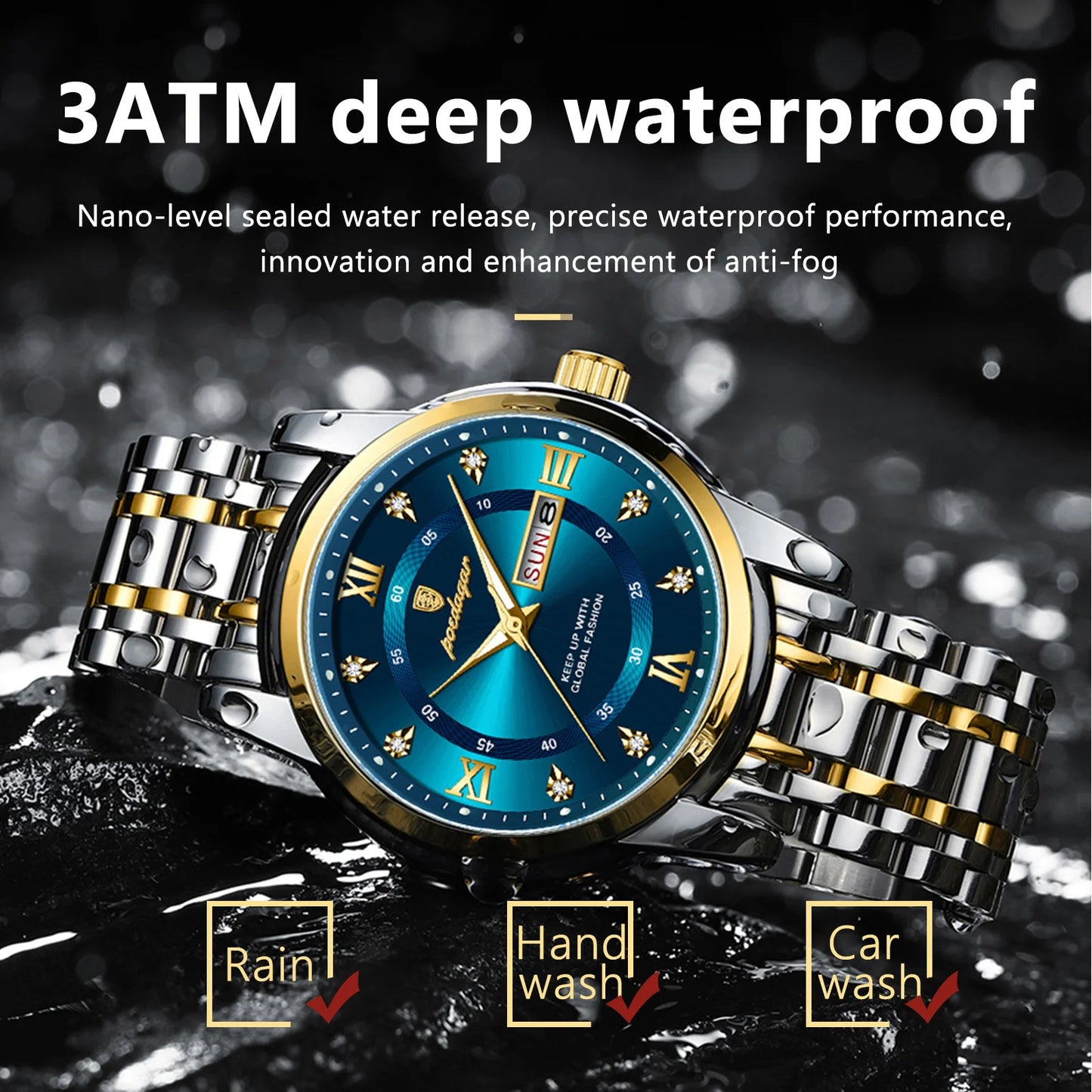 Men's Luxury Sports Watch – Waterproof Quartz with Luminous Date & Week Display