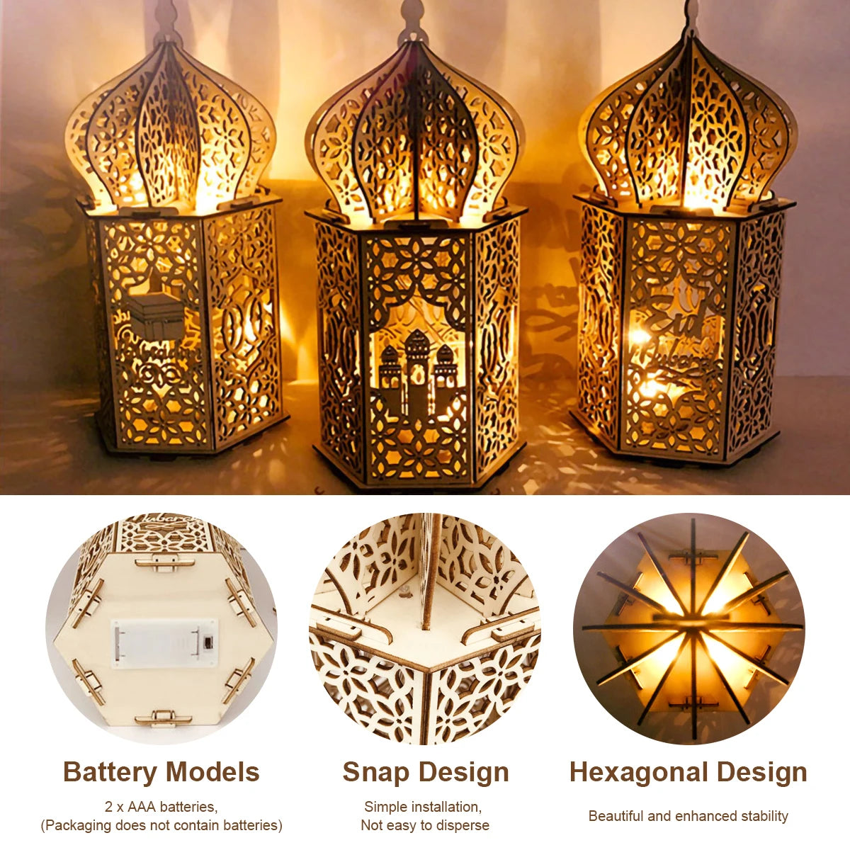 Eid Mubarak Wooden Palace Light – Ramadan Home Decoration & Islamic Party Supplies