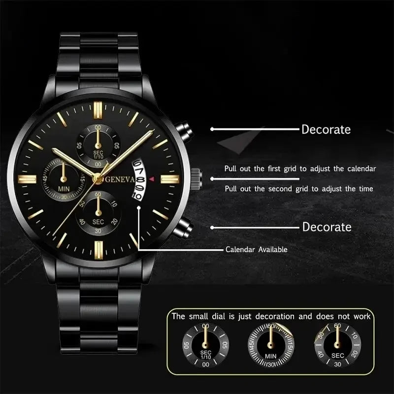 Men's Fashion Stainless Steel Quartz Watch – Luxury Business Calendar Wristwatch
