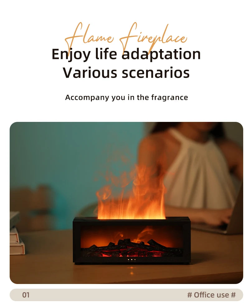 Fireplace Flame Humidifier – Simulated Aromatherapy & Ambient Light, USB Plug-In