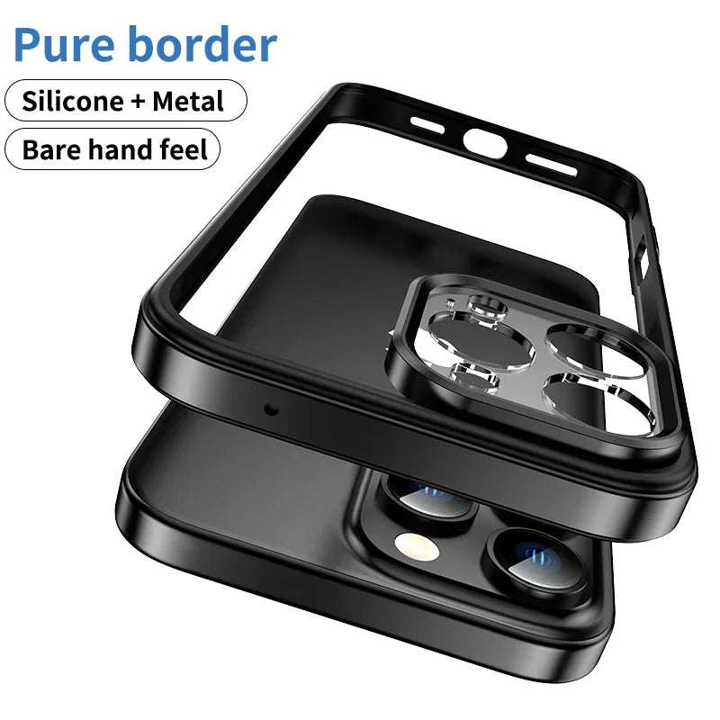 Metal Frame Bumper Case for iPhone 16/15 Pro Max - Shockproof Lens Protection