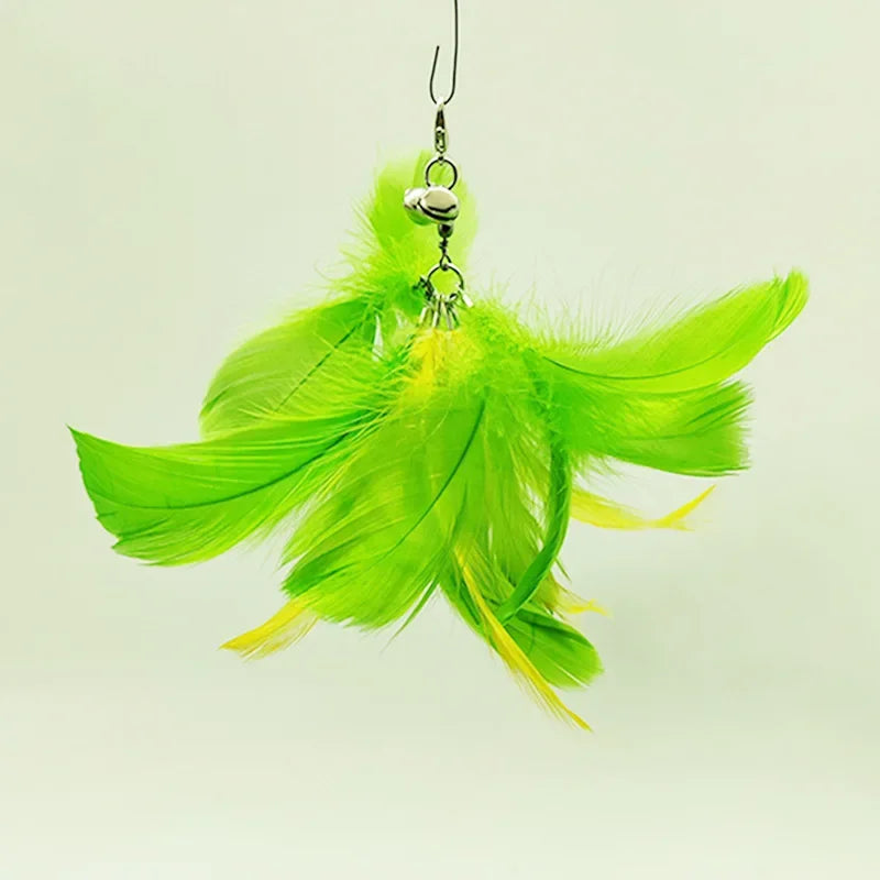 Natural Feather Cat Teaser Replacement Head – Bite-Resistant Toy with Bells