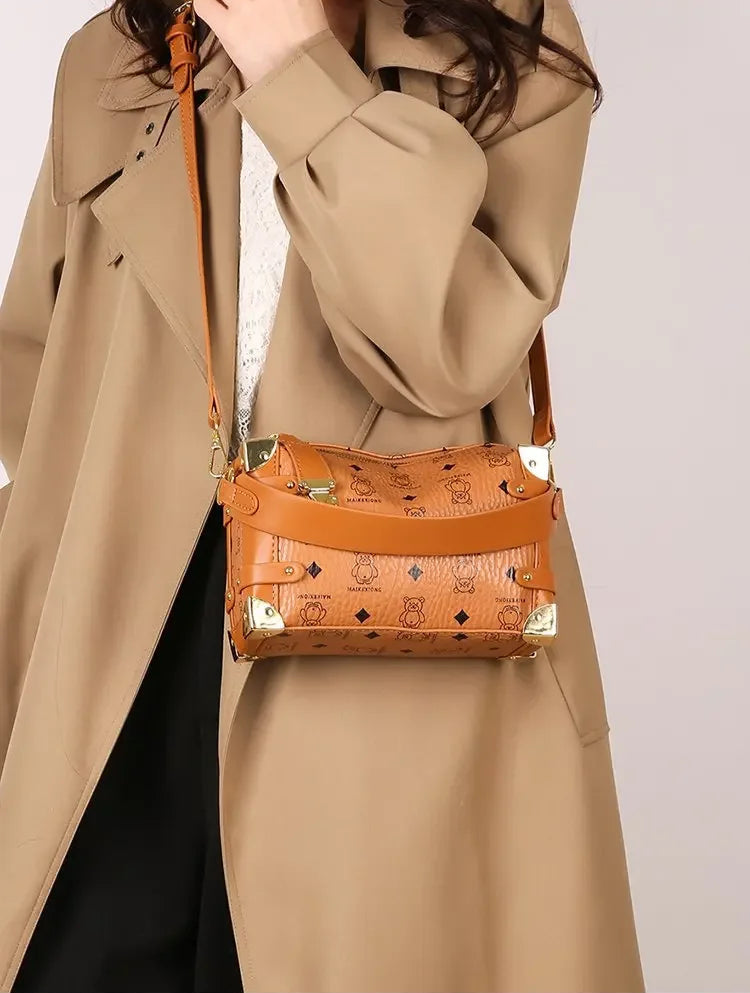 Women's 2025 Small PU Leather Square Shoulder Bag – Zipper Closure, Stylish Messenger Purse for Market, Gym, and City Walk