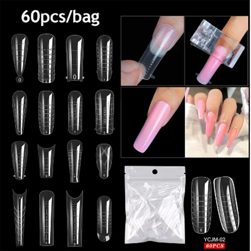 60-Piece Acrylic Press-On Nail Extension Kit – Reusable Gel Nail Forms & Full-Cover Tips