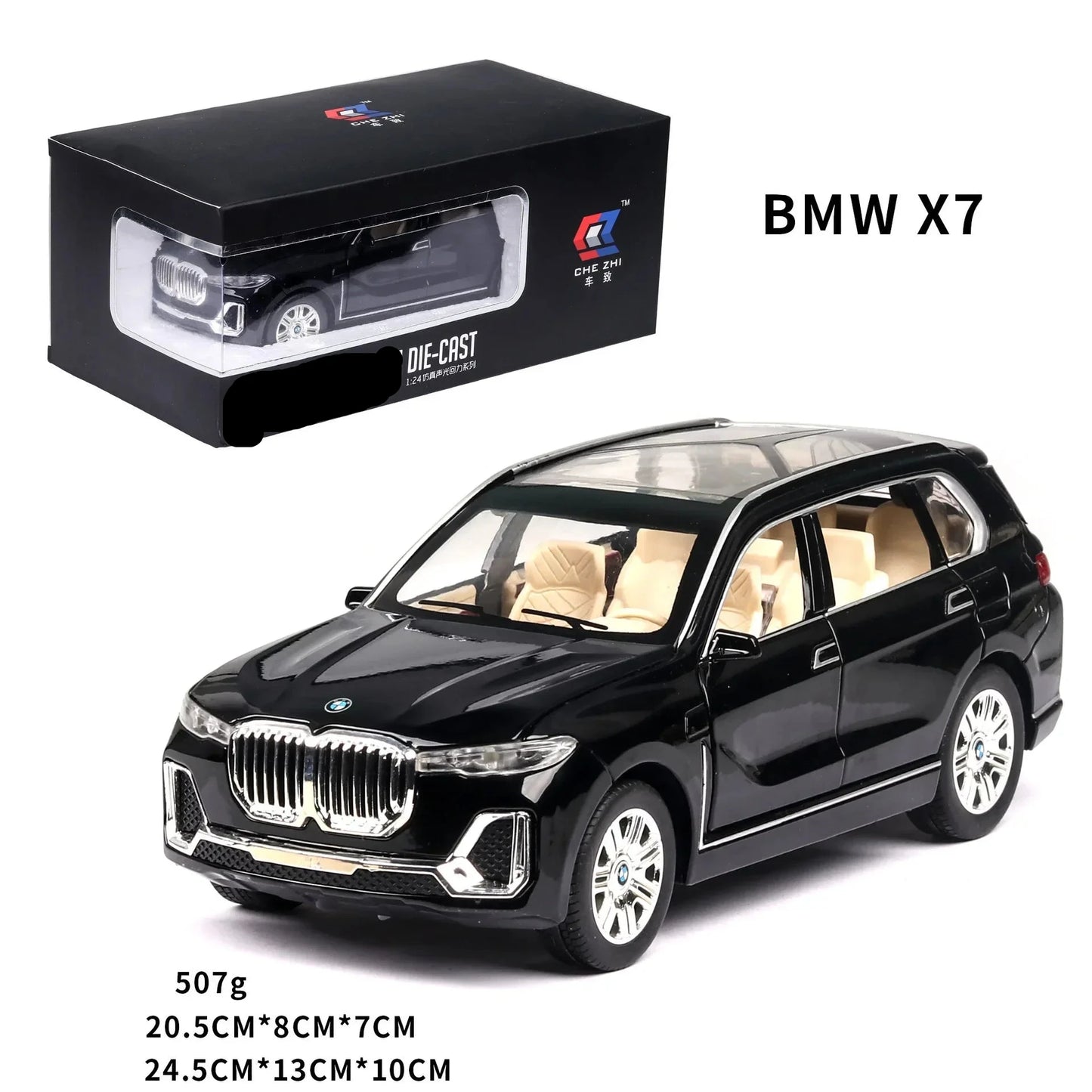 1:24 Scale Diecast BMW X7 Alloy SUV Toy – Sound & Light Collectible