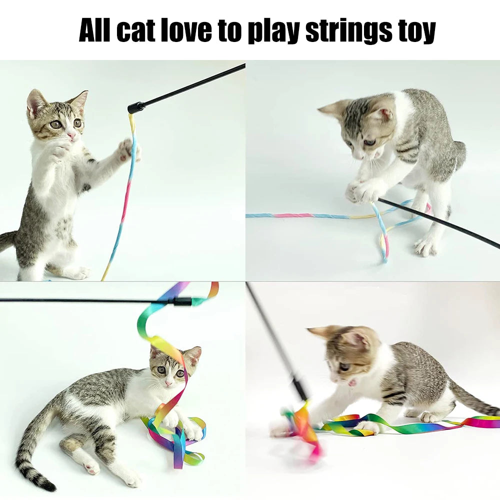 Interactive Cat Rainbow Wand Toys – 2Pcs Colorful Ribbon Charmer for Kittens