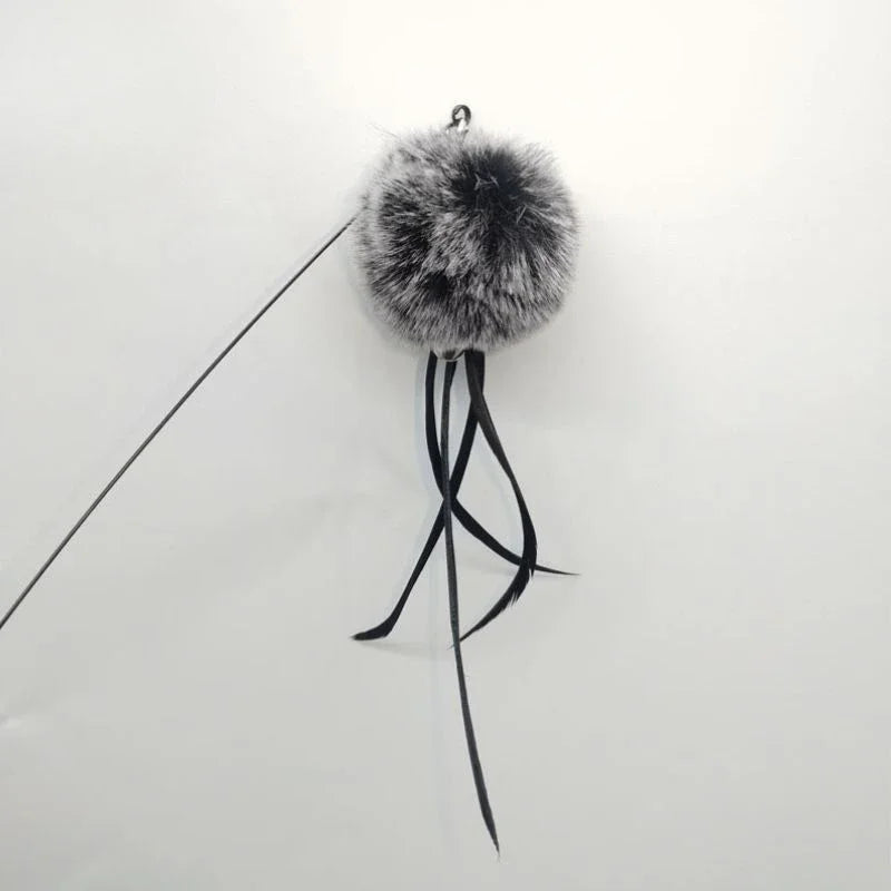 Natural Feather Cat Teaser Replacement Head – Bite-Resistant Toy with Bells