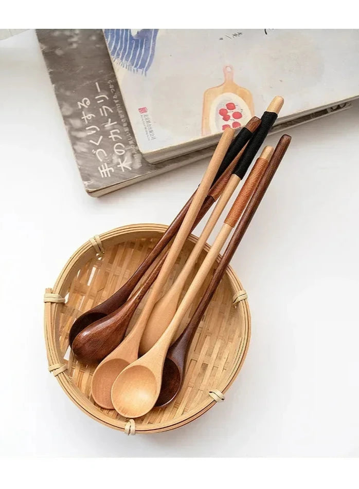 Deluxe Bamboo Wooden Spoon with Long Handle – Multifunctional Stirring & Soup Teaspoon for Kitchen Use