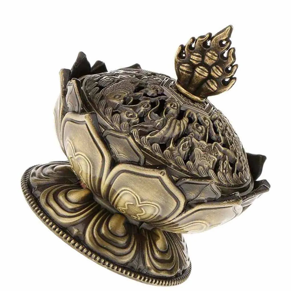 Alloy Incense Burner – Handmade Bronze Flower Aroma Censer for Yoga Studios