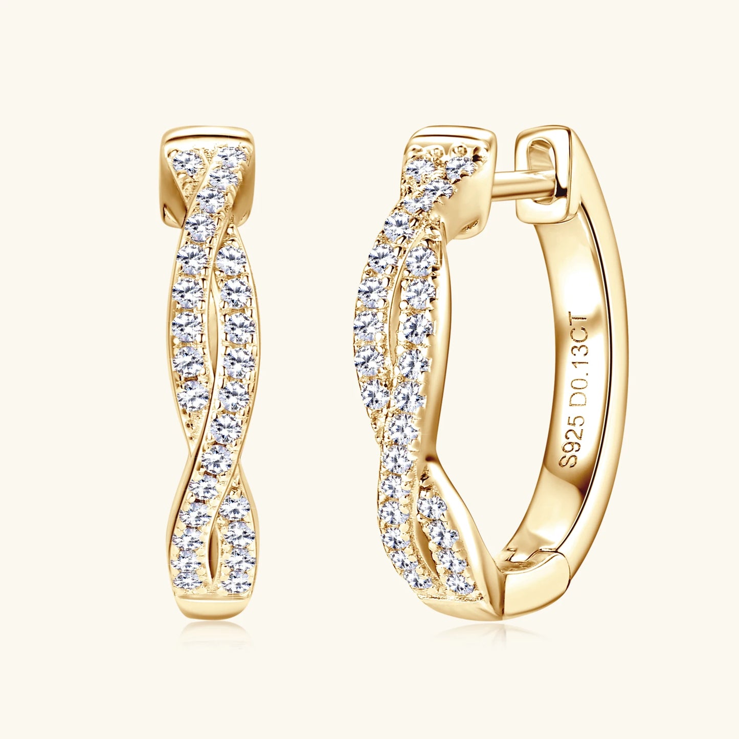 14K Gold Plated Moissanite Hoop Earrings – Real S925 Sterling Silver Fine Jewelry for Women