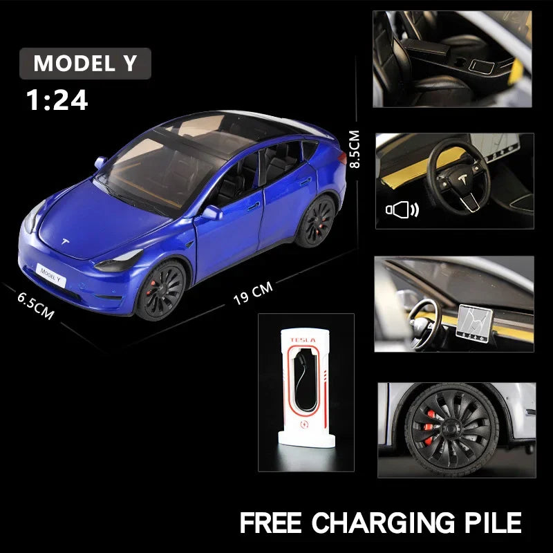1:24 Tesla Model Y, 3, S Diecast Car – Alloy Toy with Sound & Light
