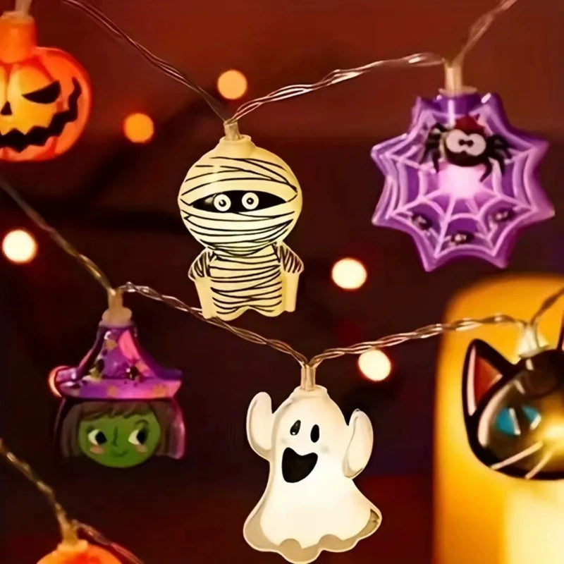 Halloween LED String Lights – Pumpkin, Ghost & Spider Web Hanging Lamp for Indoor & Outdoor Decoration