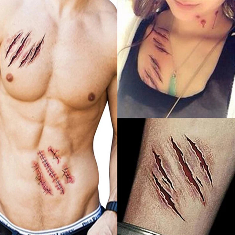 Halloween Bloody Wound Tattoo Stickers – Waterproof Temporary Scary Fake Tattoos