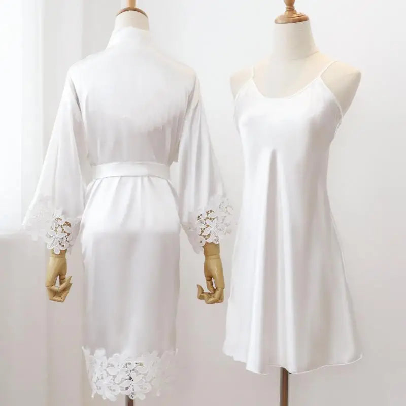 Women's Lace Wedding Robe Set - Intimate Sleepwear Kimono Gown