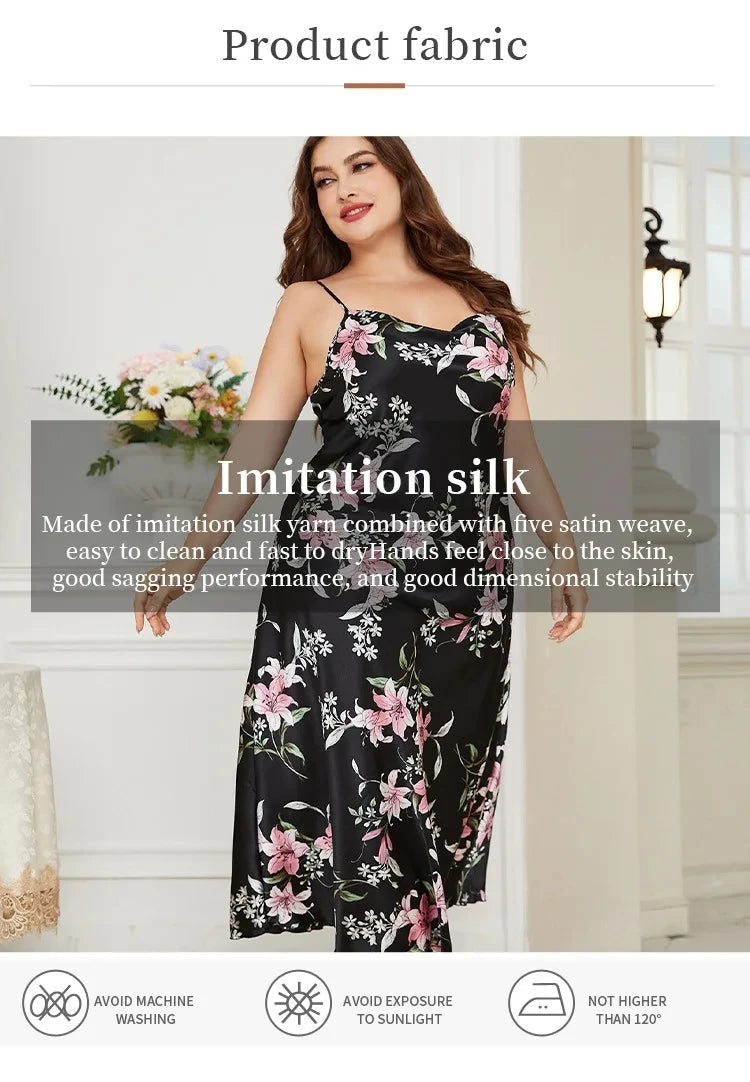 XL-5XL Women's Satin Nightgown - Loose Fit Summer Loungewear