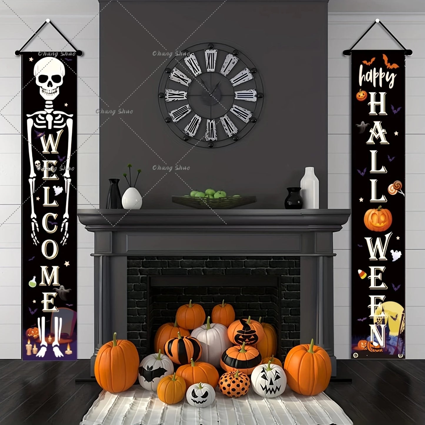 Halloween Door Curtain Banner – Pumpkin Ghost Trick or Treat Party Decorations