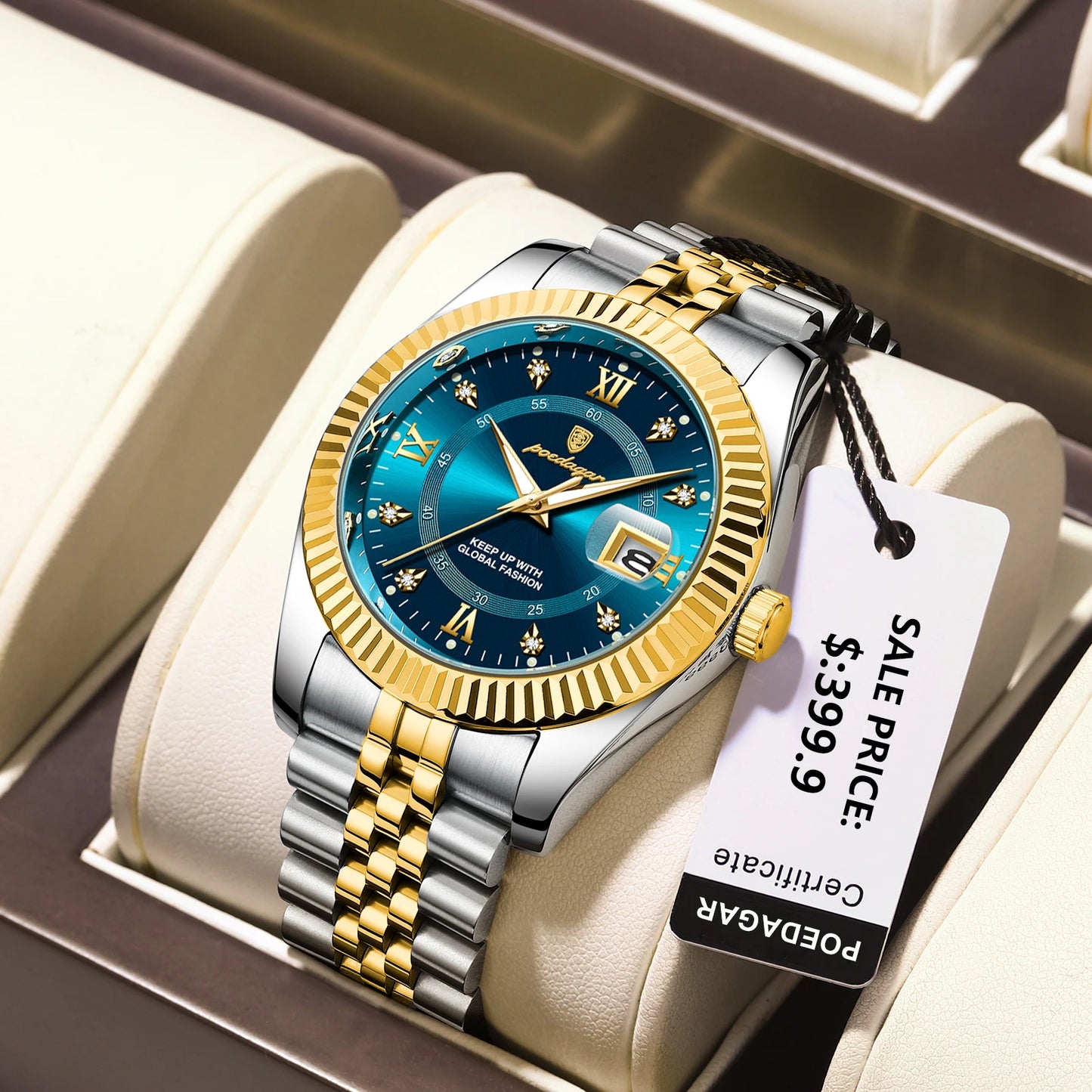 Men's Luxury Sports Watch – Waterproof Stainless Steel Quartz with Luminous Date Display