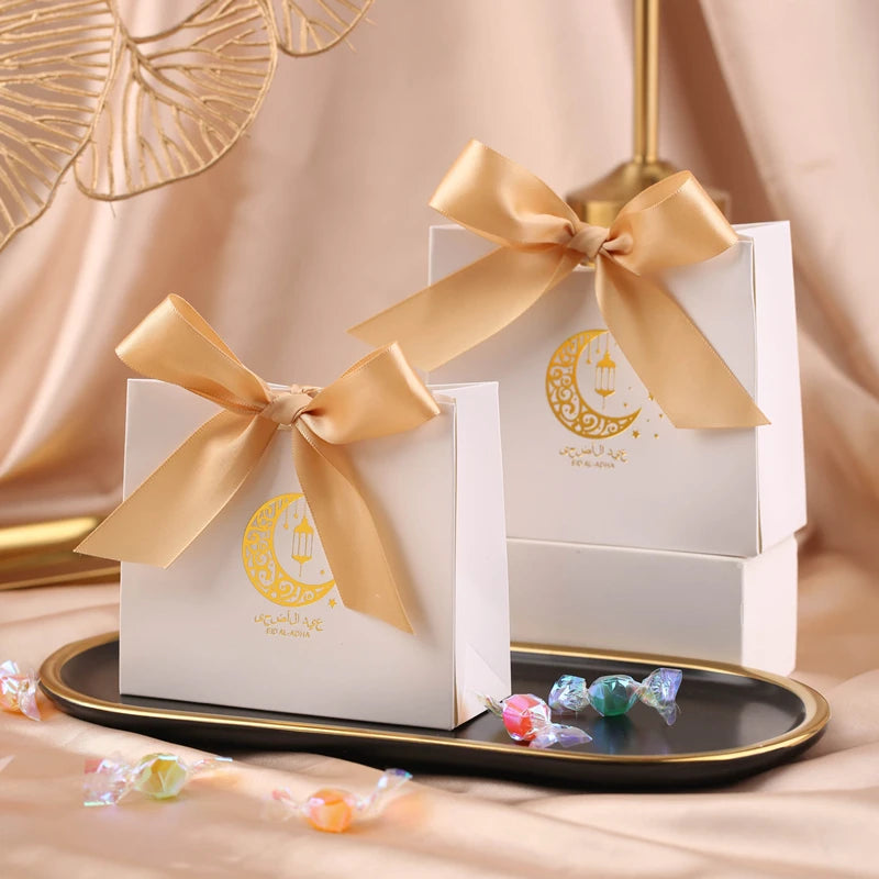 Eid Mubarak Candy Boxes - 10/20pcs Kraft Paper Gift Packing for Ramadan Kareem Party Supplies 2025