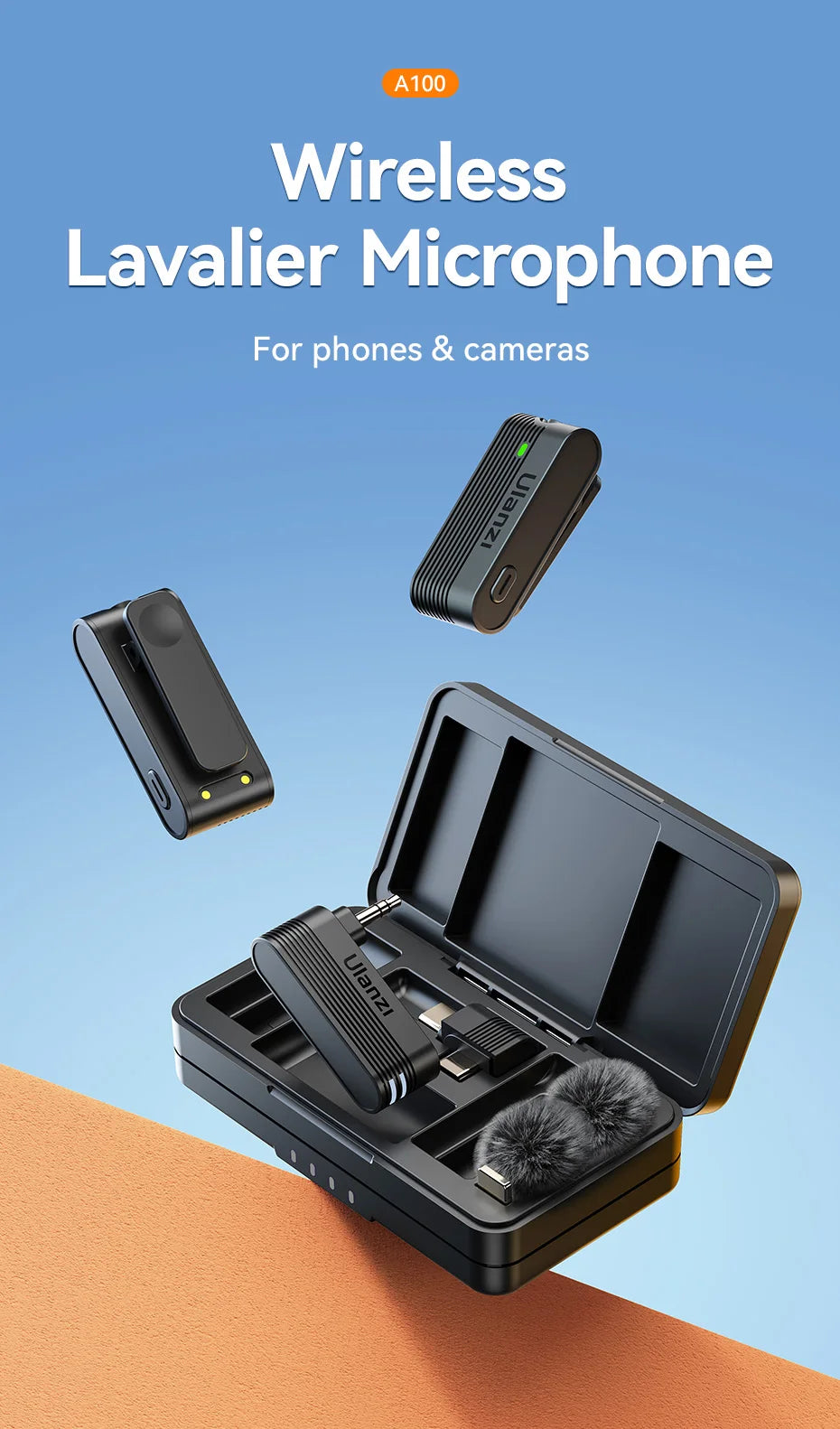 Ulanzi A100 Wireless Lavalier Microphone for iPhone & Camera