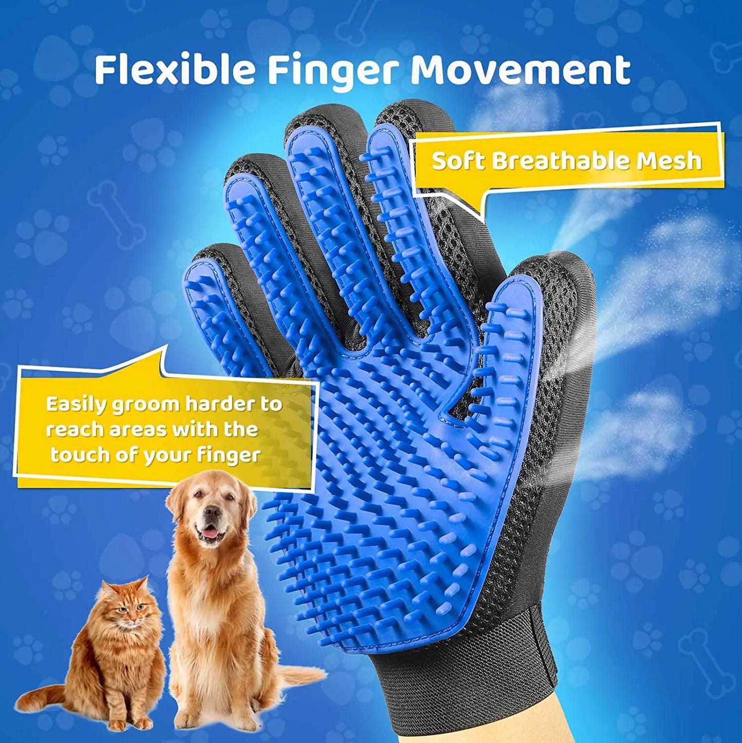 Pet Grooming Glove - Gentle Hair Remover Mitt for Cats & Dogs