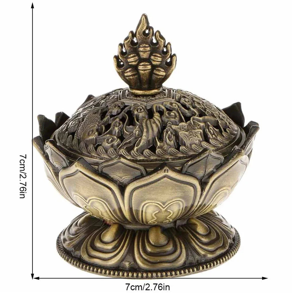 Alloy Incense Burner – Handmade Bronze Flower Aroma Censer for Yoga Studios