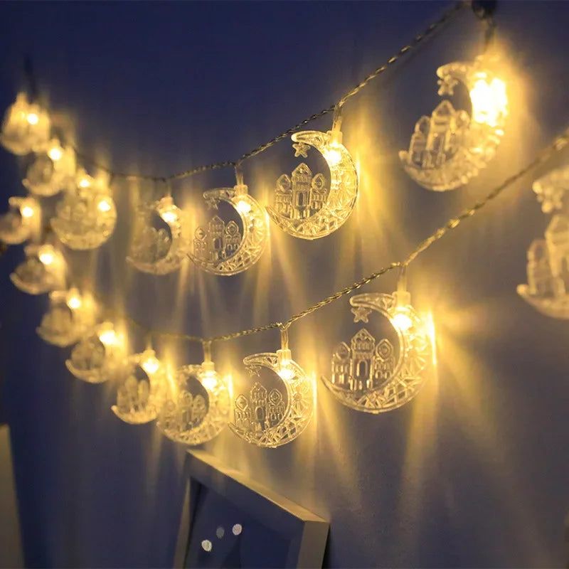 Ramadan Moon & Star LED String Lights – Warm White Fairy Lights for Eid Mubarak