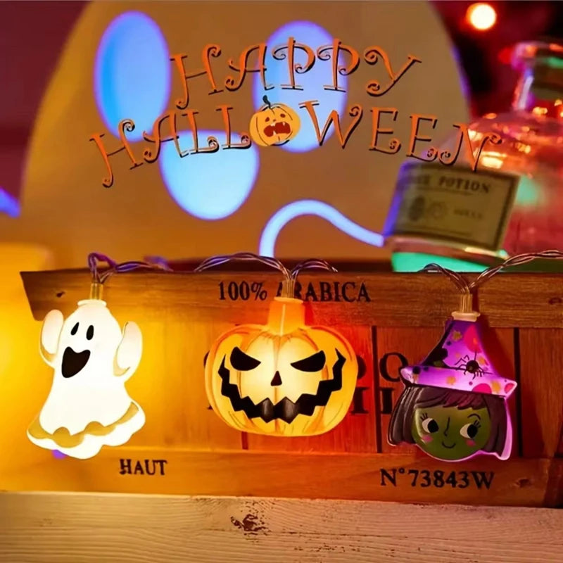 Halloween LED String Lights – Pumpkin, Ghost & Spider Web Hanging Lamp for Indoor & Outdoor Decoration