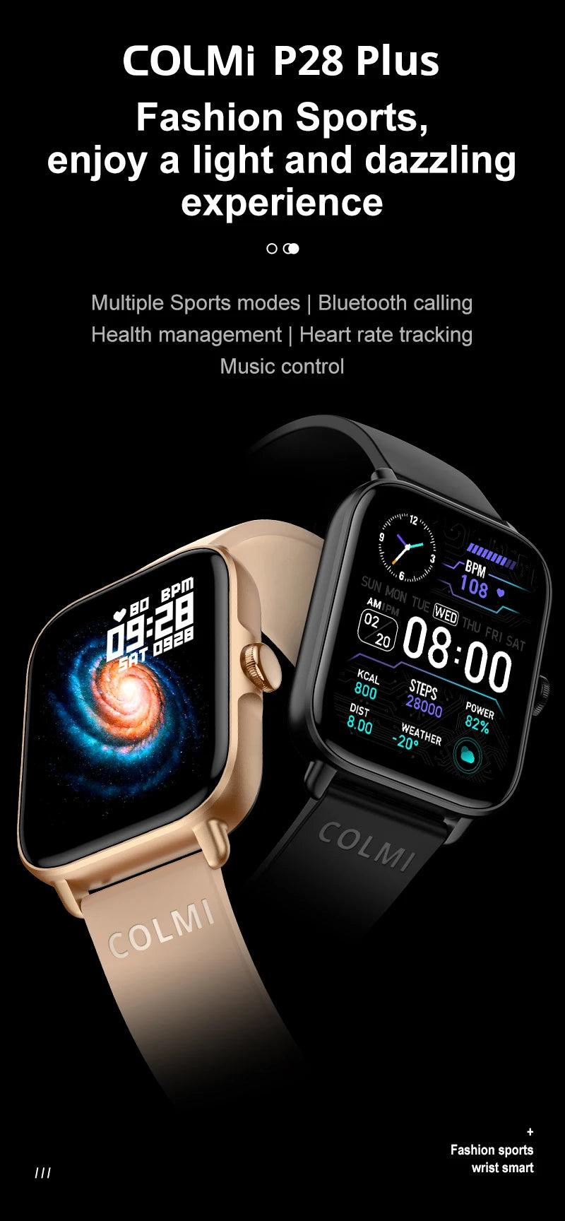 COLMI P28 Plus 2023 Smart Watch – 1.9" HD, IP68 Waterproof, Bluetooth Calling, Fitness Tracker for Android & iOS