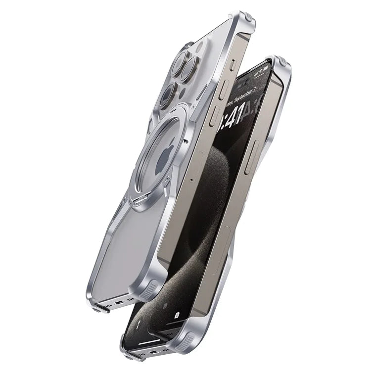 Metal Aluminum Alloy Magnetic Frameless Phone Case for iPhone 13/14/15 Pro Max - 360° Rotating Bumper, Shockproof Design