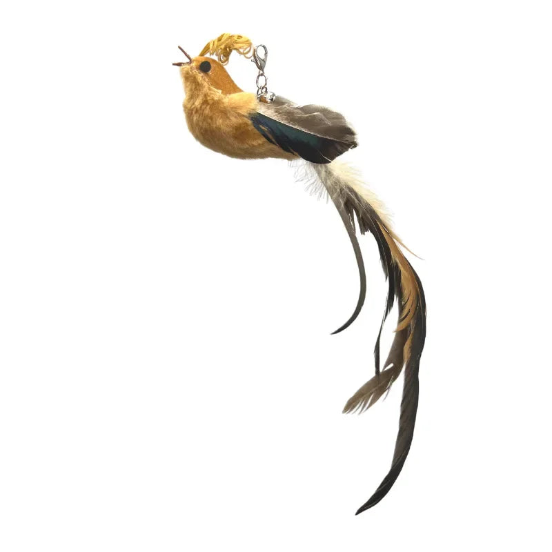 Natural Feather Cat Teaser Replacement Head – Bite-Resistant Toy with Bells