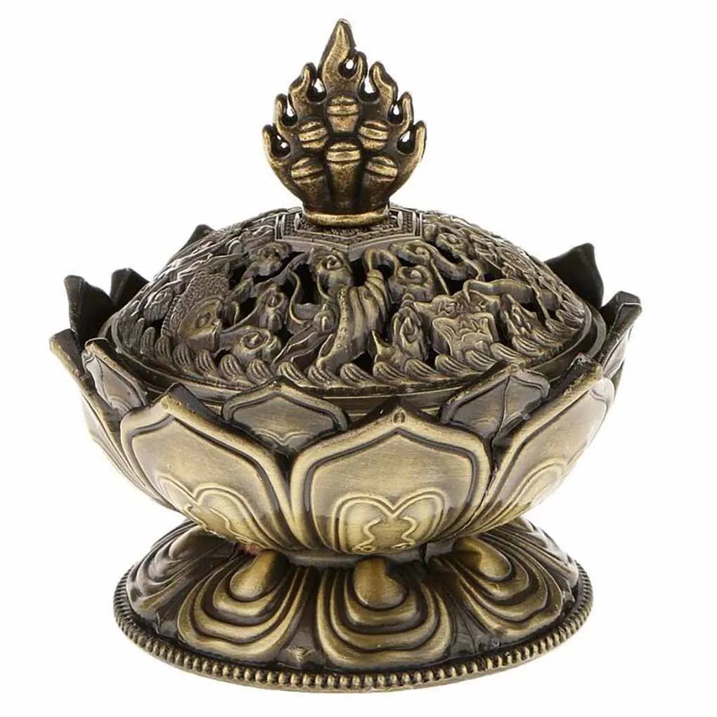 Alloy Incense Burner – Handmade Bronze Flower Aroma Censer for Yoga Studios