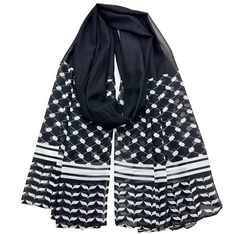 New Kuffiyeh Print Chiffon Hijab – Breathable, Soft, Fashionable Scarf For Muslim Women - Ramadan Shawl, Headscarf