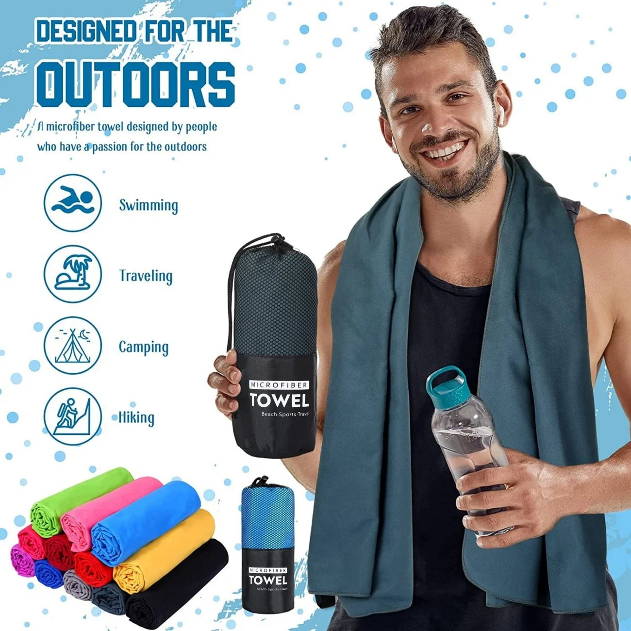Microfiber Towel with Mesh Bag – Perfect for Travel, Camping, Gym, Yoga, Hiking & Backpacking. Quick Dry – Super Absorbent – Ultra Lightweight – Compact & Portable. Suitable for Beach, Swimming, Sports & Outdoor Adventures - Part 2