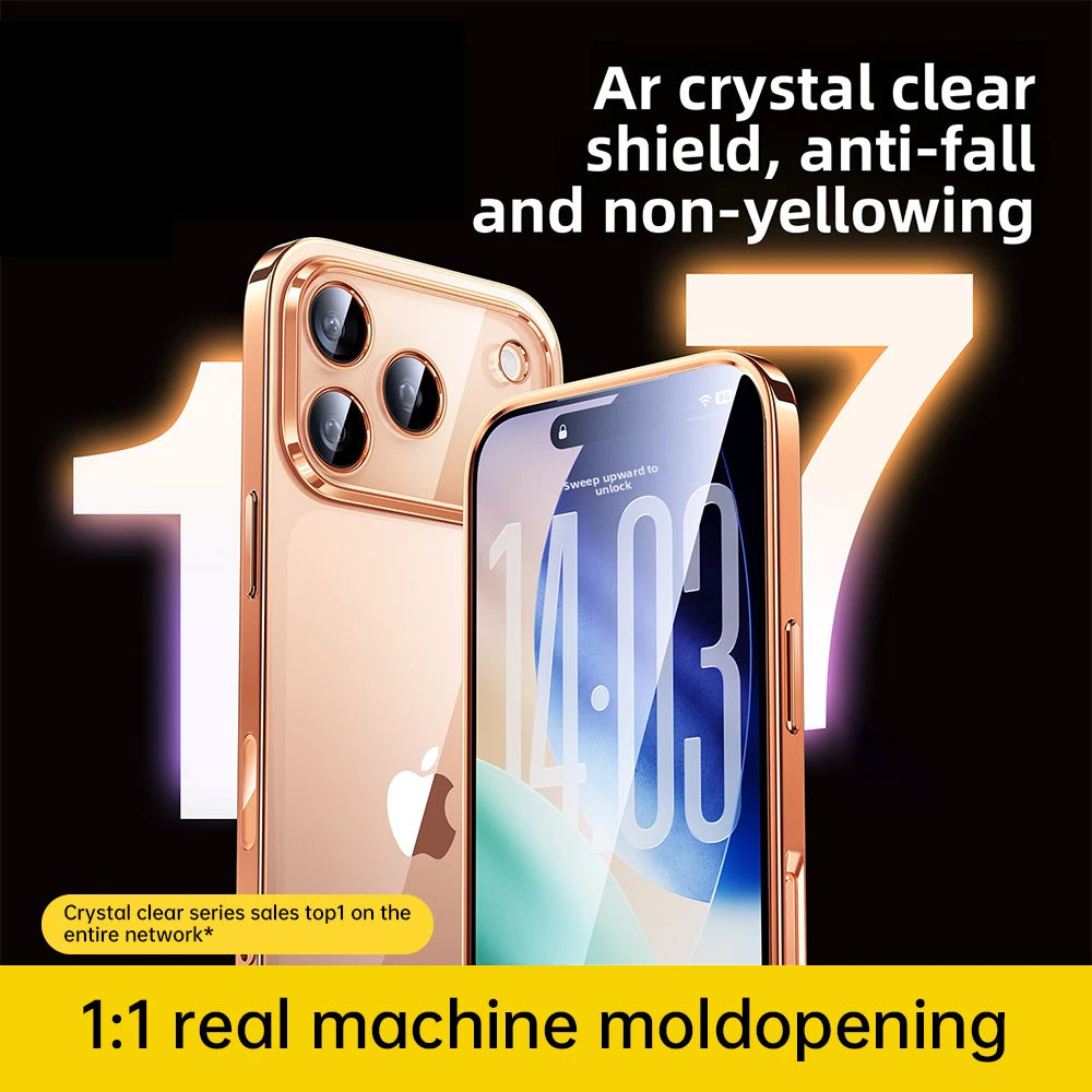 Clear Plating Case For Iphone 17 Pro & Pro Max – Shockproof Transparent TPU Cover With Lens Protector & Plating Bumper