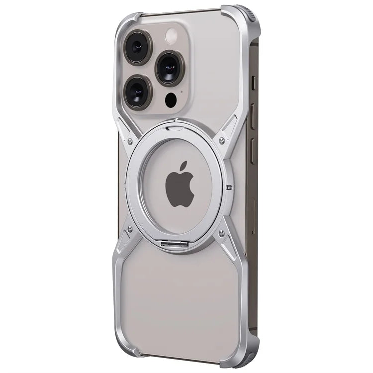 Metal Aluminum Alloy Magnetic Frameless Phone Case for iPhone 13/14/15 Pro Max - 360° Rotating Bumper, Shockproof Design