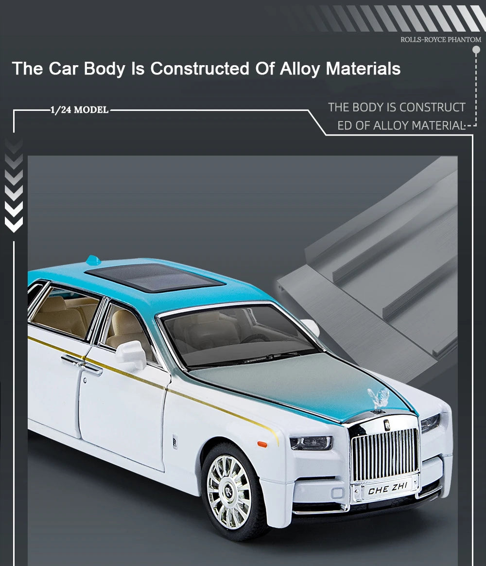 1:24 Rolls Royce Phantom Diecast Model Car – Pull Back Toy with Lights & Music