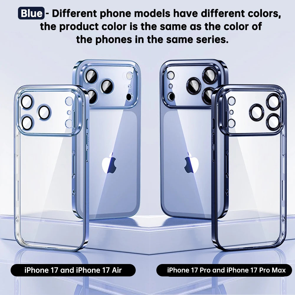 Clear Plating Case For Iphone 17 Pro & Pro Max – Shockproof Transparent TPU Cover With Lens Protector & Plating Bumper