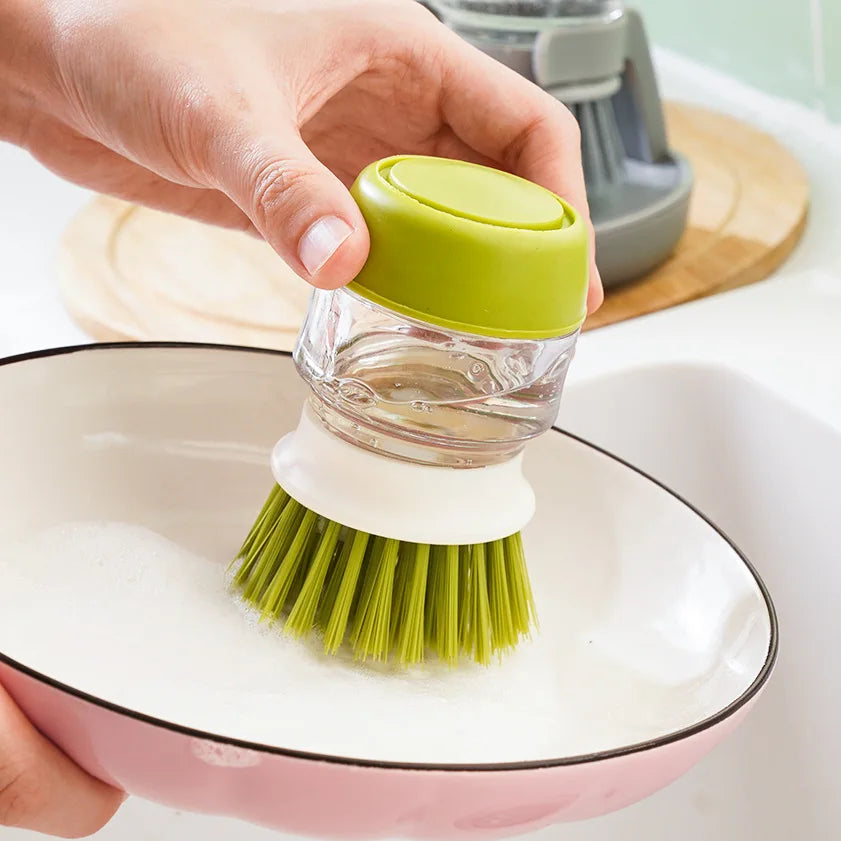 Dishwashing Brush with Soap Dispenser and Holder – Kitchen Scrubber for Easy Cleaning