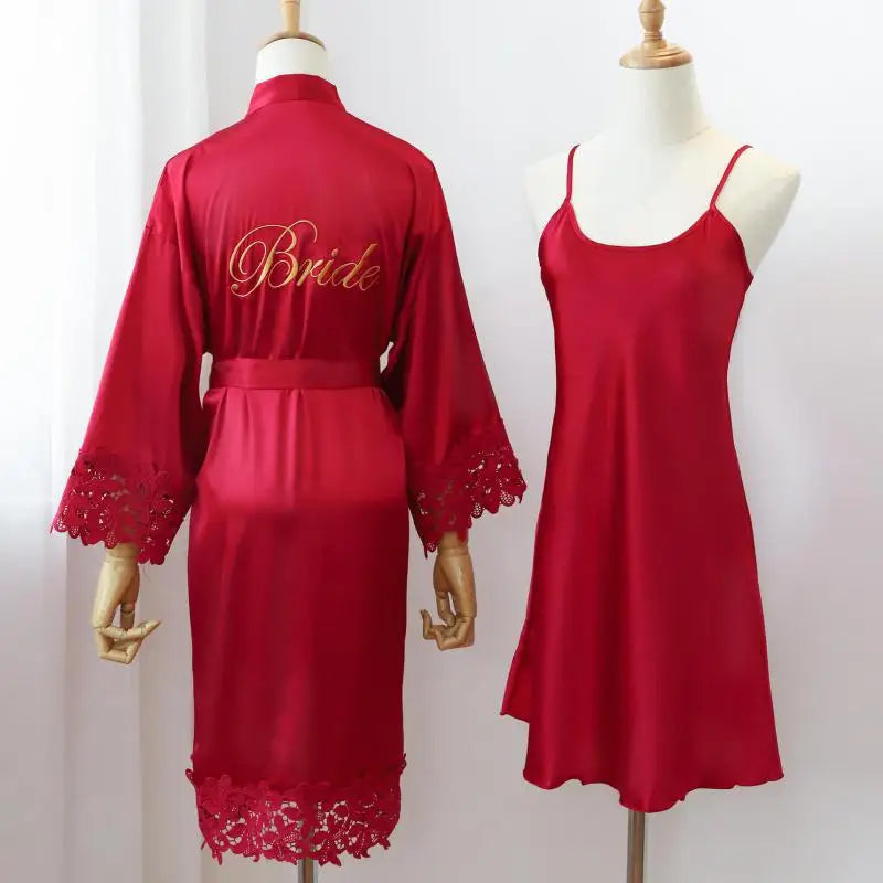 Women's Lace Wedding Robe Set - Intimate Sleepwear Kimono Gown