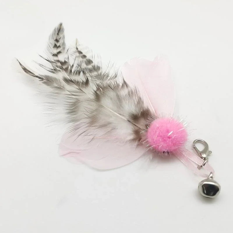 Natural Feather Cat Teaser Replacement Head – Bite-Resistant Toy with Bells