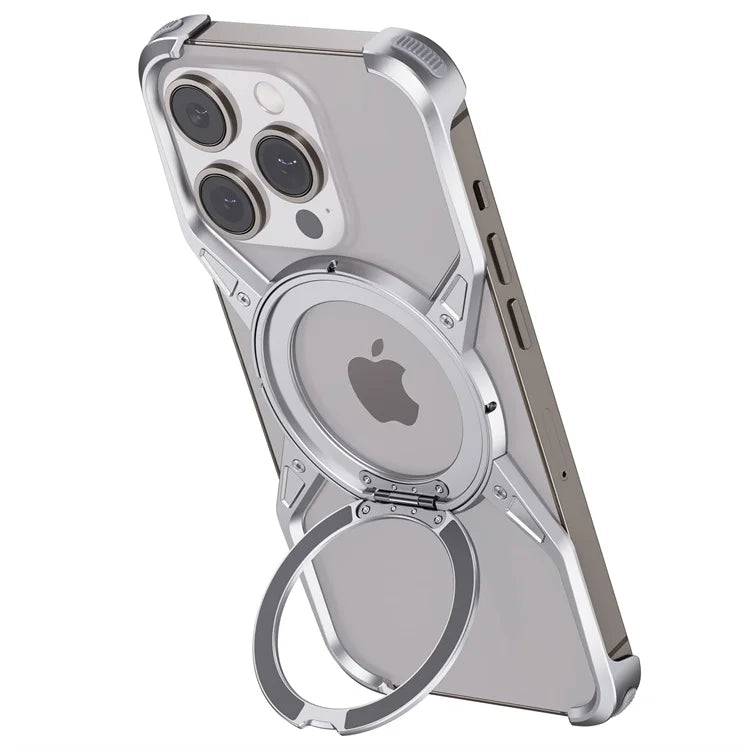 Metal Aluminum Alloy Magnetic Frameless Phone Case for iPhone 13/14/15 Pro Max - 360° Rotating Bumper, Shockproof Design