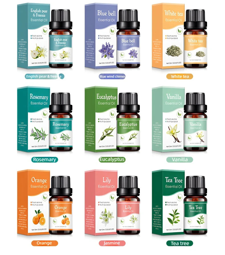 18 Fragrance Essential Oils Set - 10ml for Diffusers & Humidifiers