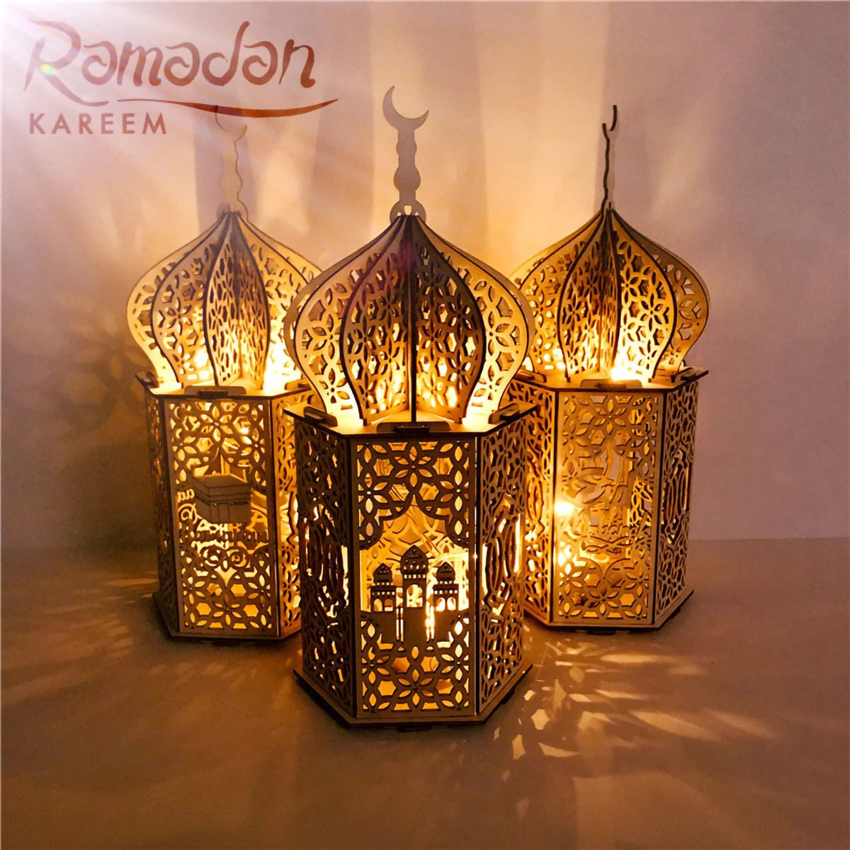 Eid Mubarak Wooden Palace Light – Ramadan Home Decoration & Islamic Party Supplies