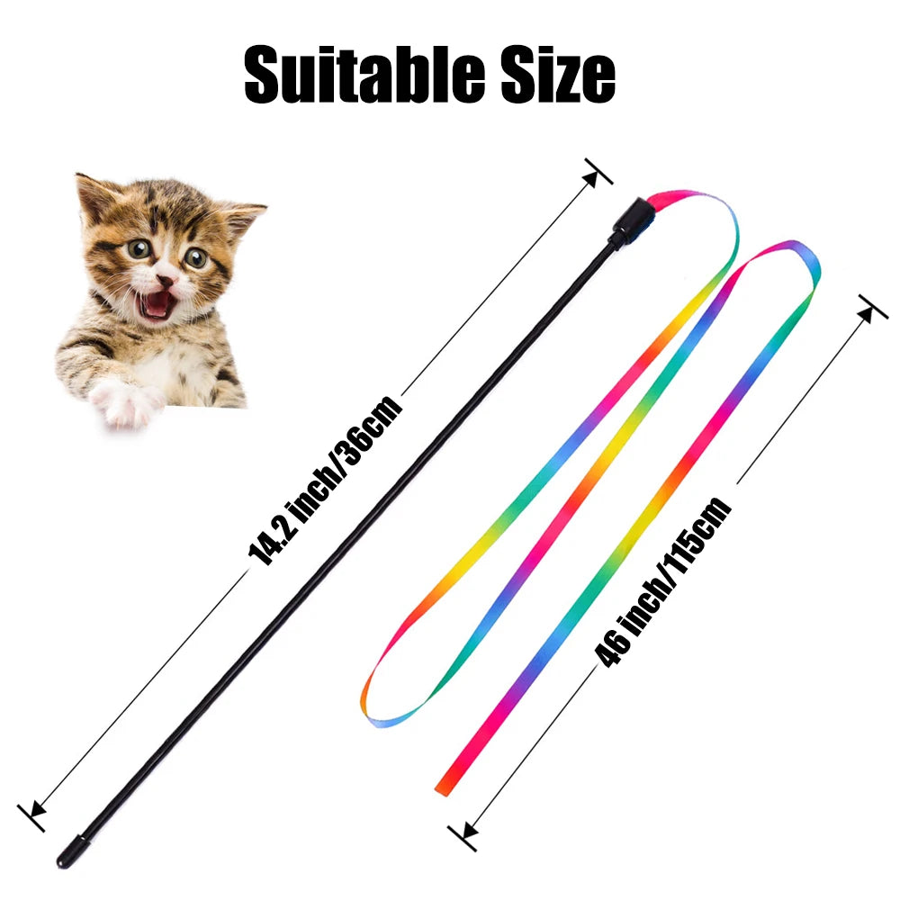 Interactive Cat Rainbow Wand Toys – 2Pcs Colorful Ribbon Charmer for Kittens