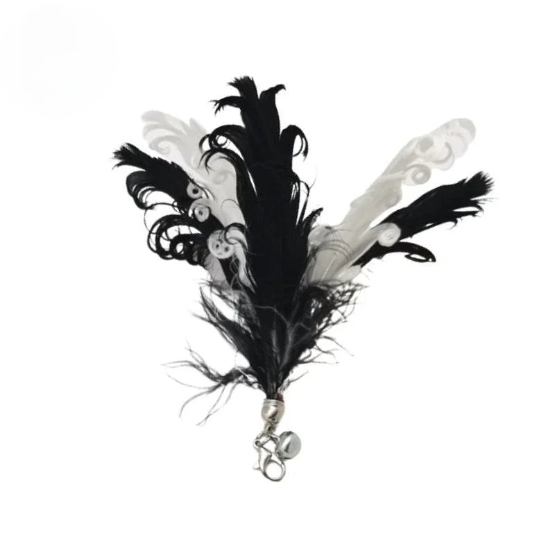 Natural Feather Cat Teaser Replacement Head – Bite-Resistant Toy with Bells