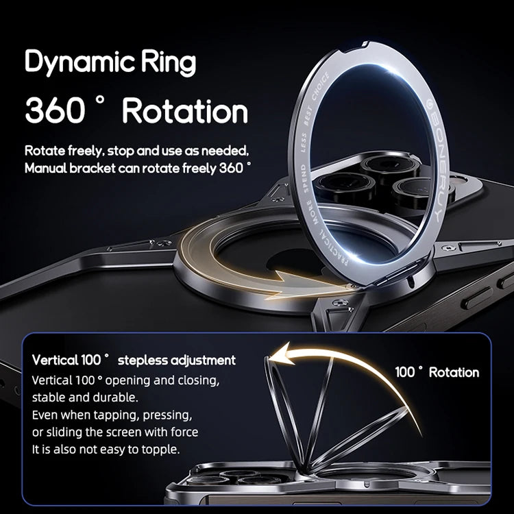 Metal Aluminum Alloy Magnetic Frameless Phone Case for iPhone 13/14/15 Pro Max - 360° Rotating Bumper, Shockproof Design